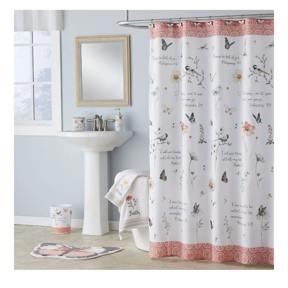 Mainstay Home Faithful Flowers Shower Curtain 70"×72" with Shower Hooks - Picture 6 of 7